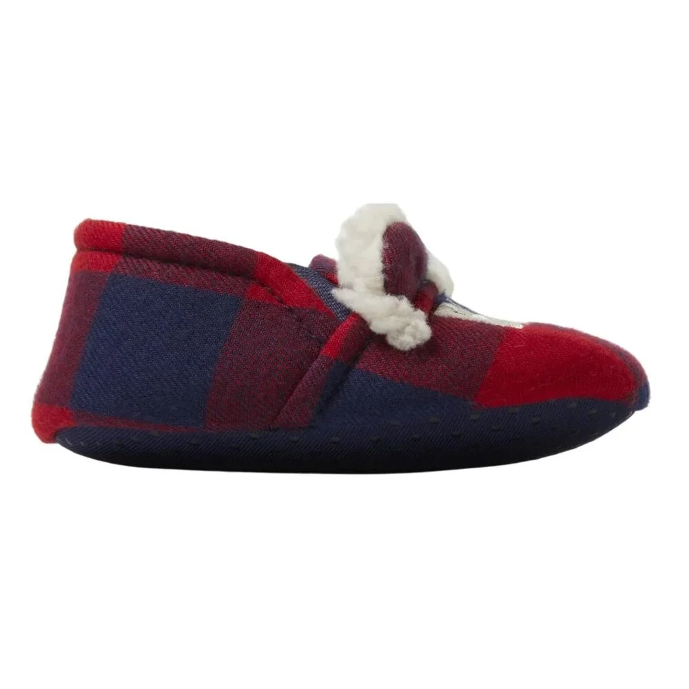 Dearfoams Cozy Comfort Baby Size 3/4 Slippers Baby Bear Plaid Flannel Lining